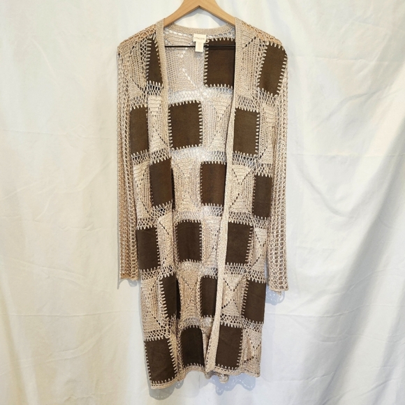 Suede Crochet Long Line Cardigan Womens Size S (4/6) Festival Funky Boho Hippie - Picture 1 of 8